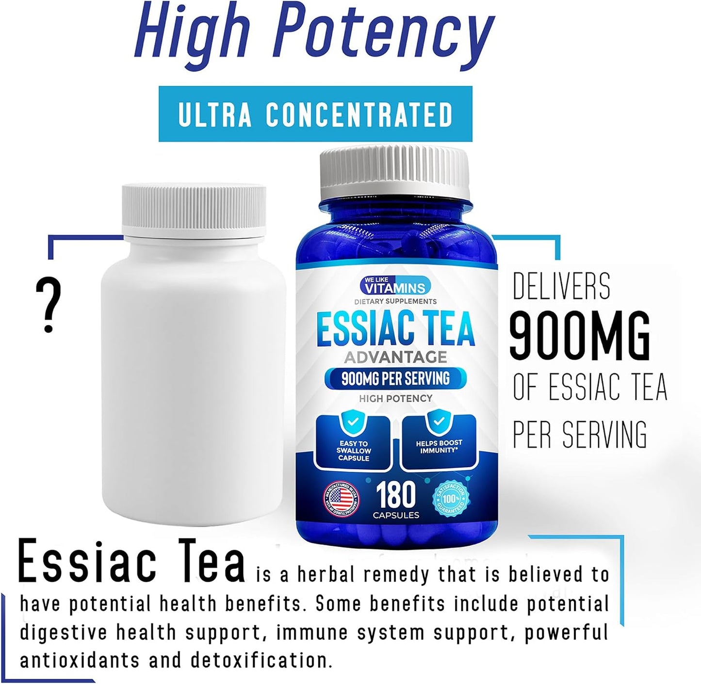 We Like Vitamins Essiac Tea Capsules - 180 Count - 900mg Daily Dose - Herbal Supplement with Burdock, Sheep Sorrel, Slippery Elm & Turkey Rhubarb - görsel 4