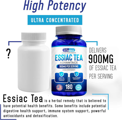We Like Vitamins Essiac Tea Capsules - 180 Count - 900mg Daily Dose - Herbal Supplement with Burdock, Sheep Sorrel, Slippery Elm & Turkey Rhubarb