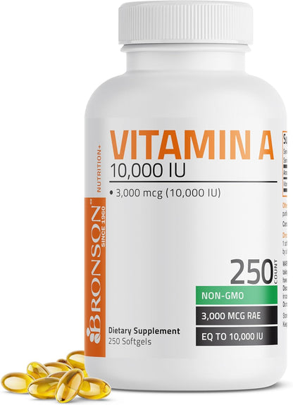 Bronson Vitamin A 10,000 IU – Premium Non-GMO Formula, 250 Softgels