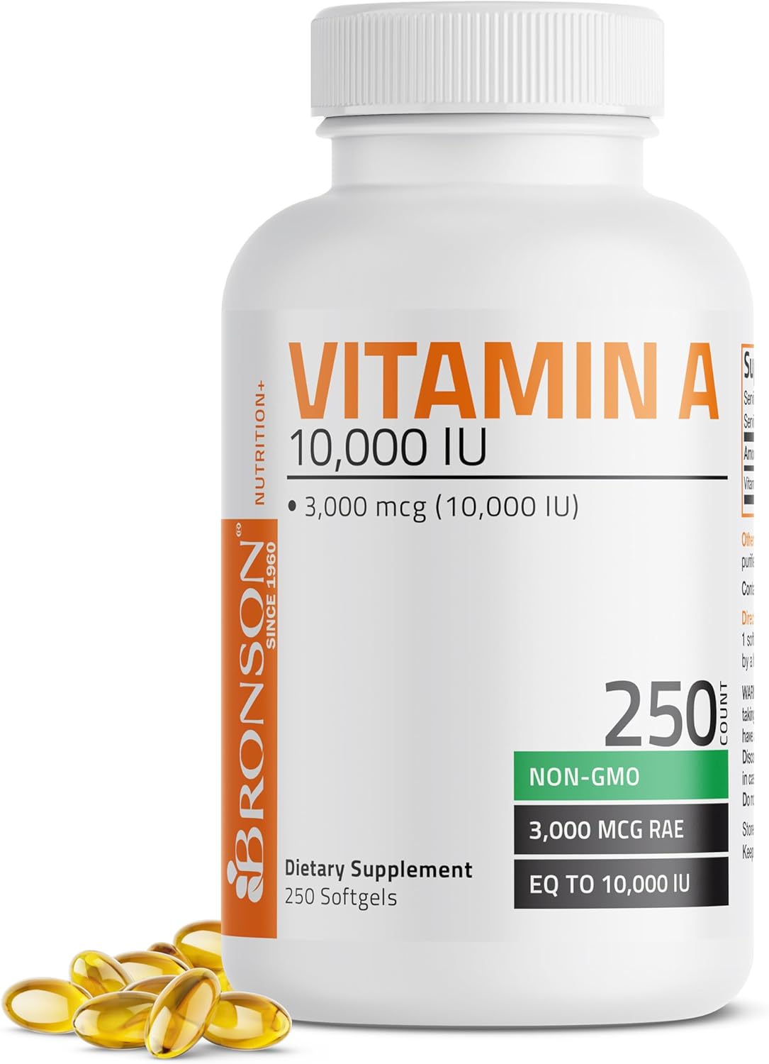 Bronson Vitamin A 10,000 IU Premium Non-GMO Formula, 180 Soft gel capsules - görsel 7
