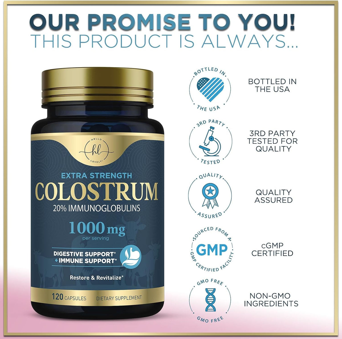 Hello Lovely! Colostrum Supplement – 1000mg, 20% Immunoglobulins, 120 Capsules - görsel 4