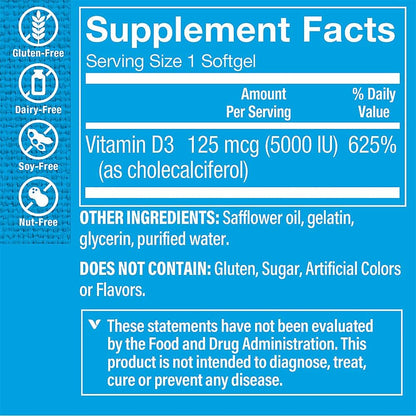 The Vitamin Shoppe Vitamin D3 5000 IU - Bone, Immune and Cellular Health Softgels, 100 Count