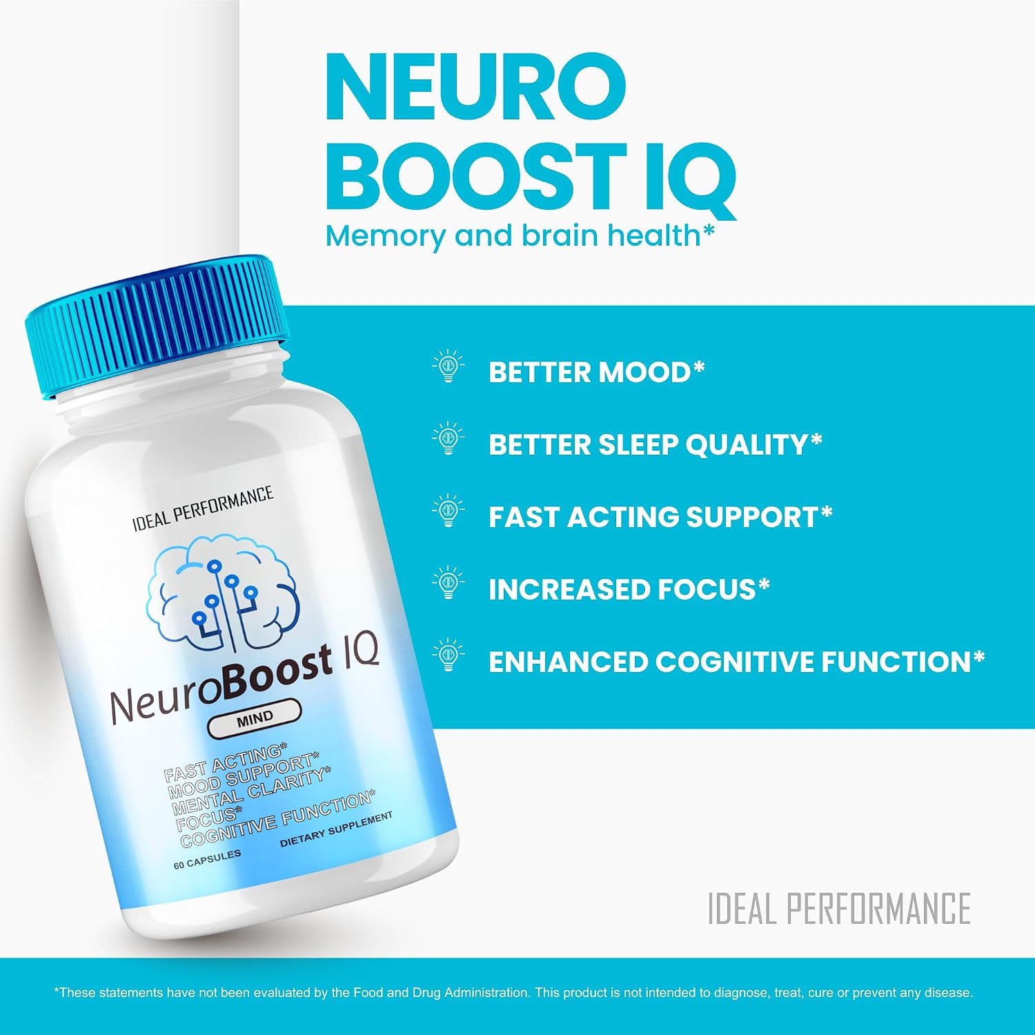 IDEAL PERFORMANCE Neuro Boost IQ Brain Supplement - 3 Pack (180 Capsules) - görsel 3