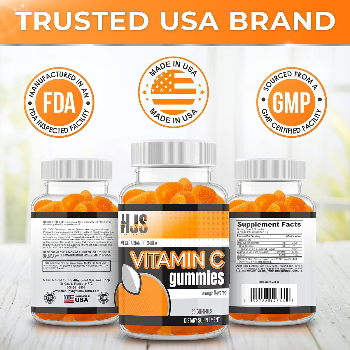 HJS Supplements Vitamin C Gummies - Orange Flavour, 1000mg, 90 Count - görsel 3