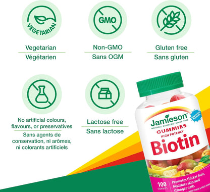 Jamieson High Potency Biotin Gummies, 2500 mcg, 100 Gummies