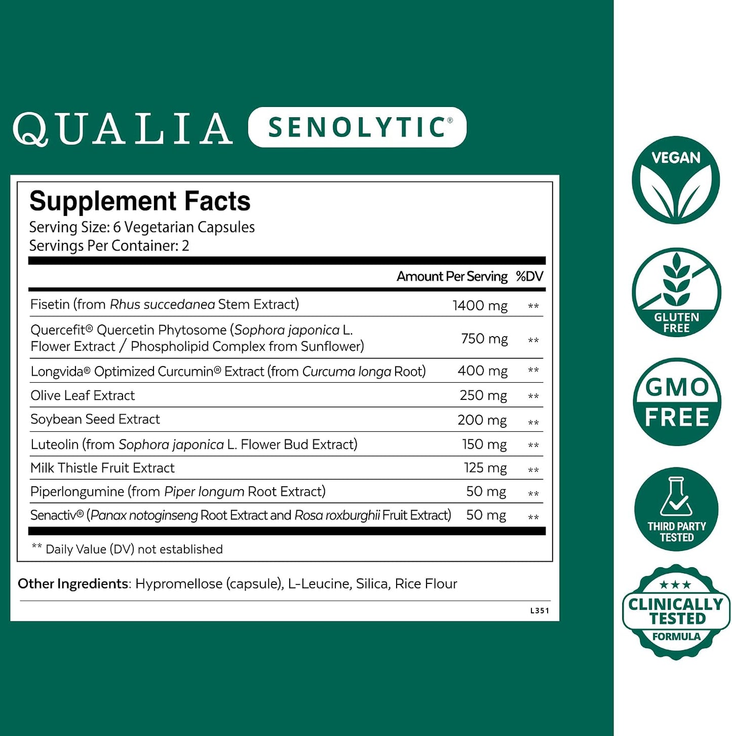 Qualia Senolytic Supplement – Fisetin, Quercetin, Piperlongumin – 1 Month's Supply - görsel 2
