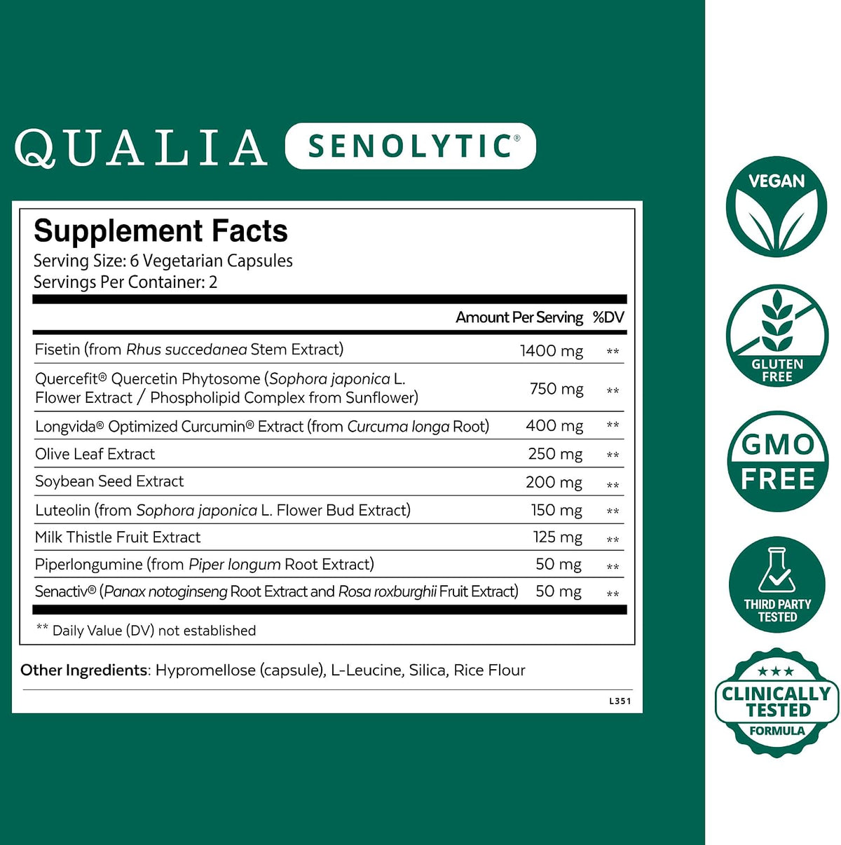 Qualia Senolytic Supplement – Fisetin, Quercetin, Piperlongumin – 1 Month's Supply - görsel 2