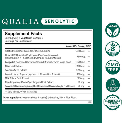 Qualia Senolytic Supplement – Fisetin, Quercetin, Piperlongumin – 1 Month's Supply