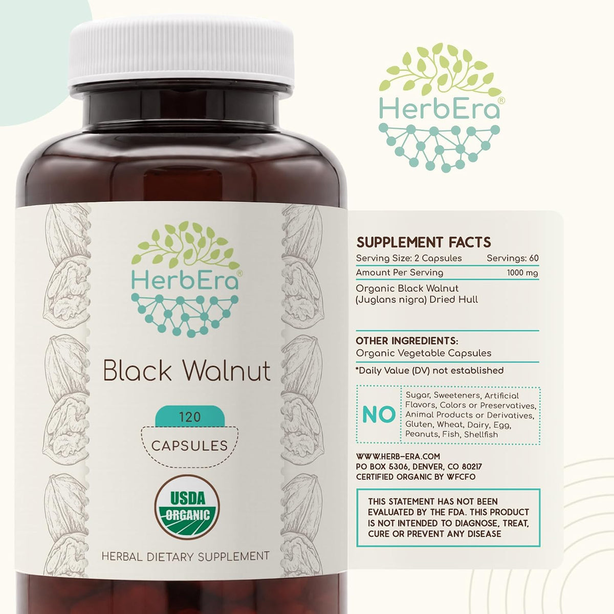 HerbEra Black Walnut 500 mg - USDA Organic Vegan Capsules, Digestive Health & Antioxidant Support (120 Capsules) - görsel 5