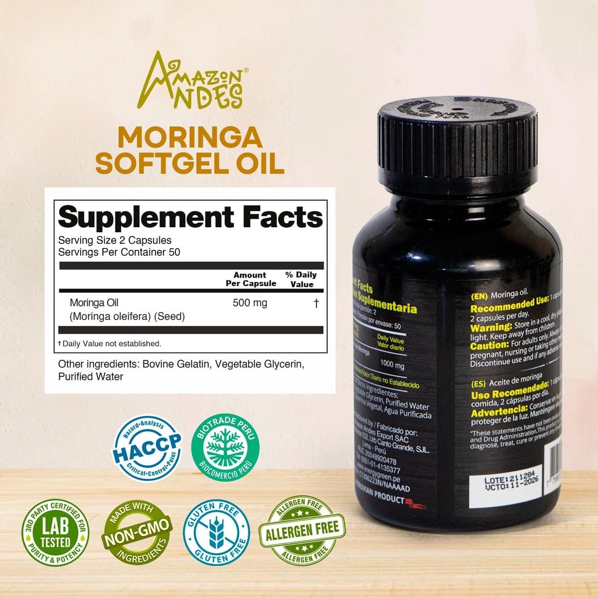 Moringa Seed Oil Soft gel capsules, 100% Pure, Cold-Pressed from Moringa Oleifera Seeds, Vegan, Non-GM, Natural Antioxidant Superfood, 1000mg per Serving – 100 Capsules - görsel 4