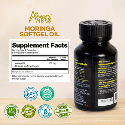 Moringa Seed Oil Soft gel capsules, 100% Pure, Cold-Pressed from Moringa Oleifera Seeds, Vegan, Non-GM, Natural Antioxidant Superfood, 1000mg per Serving – 100 Capsules