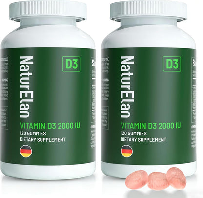 Vitamin D3 Gummies – 120 Gummies, 2000 IU, Sugar Free, Peach Flavour, Vegan & Gluten-free