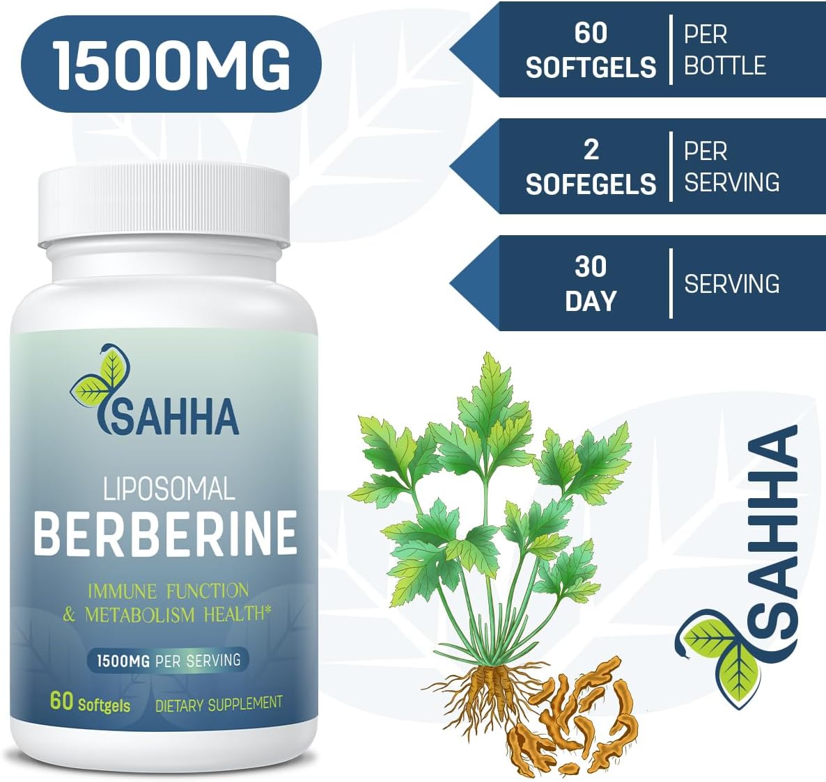 Sahha Liposomal Berberine HCL 1500mg – High Bioavailability Supplement for Men and Women (2 Pack) - görsel 7