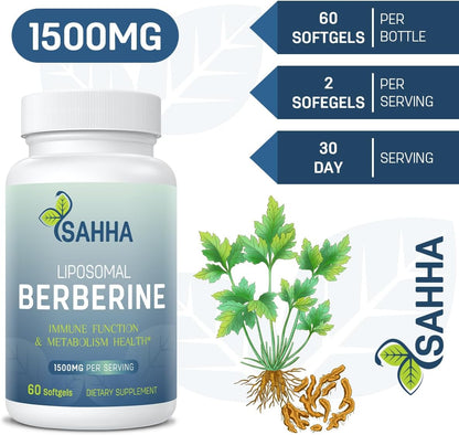 Sahha Liposomal Berberine HCL 1500mg – High Bioavailability Supplement for Men and Women (2 Pack)