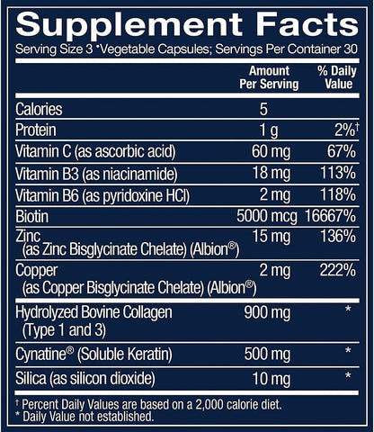 Advanced Keratin for Hair, Skin and Nails with Biotin and Collagen (90 Vegetable Capsules)