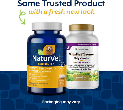 NaturVet VitaPet Senior Daily Vitamins for Senior Dogs – with Glucosamine – 60 Time Release Tablets