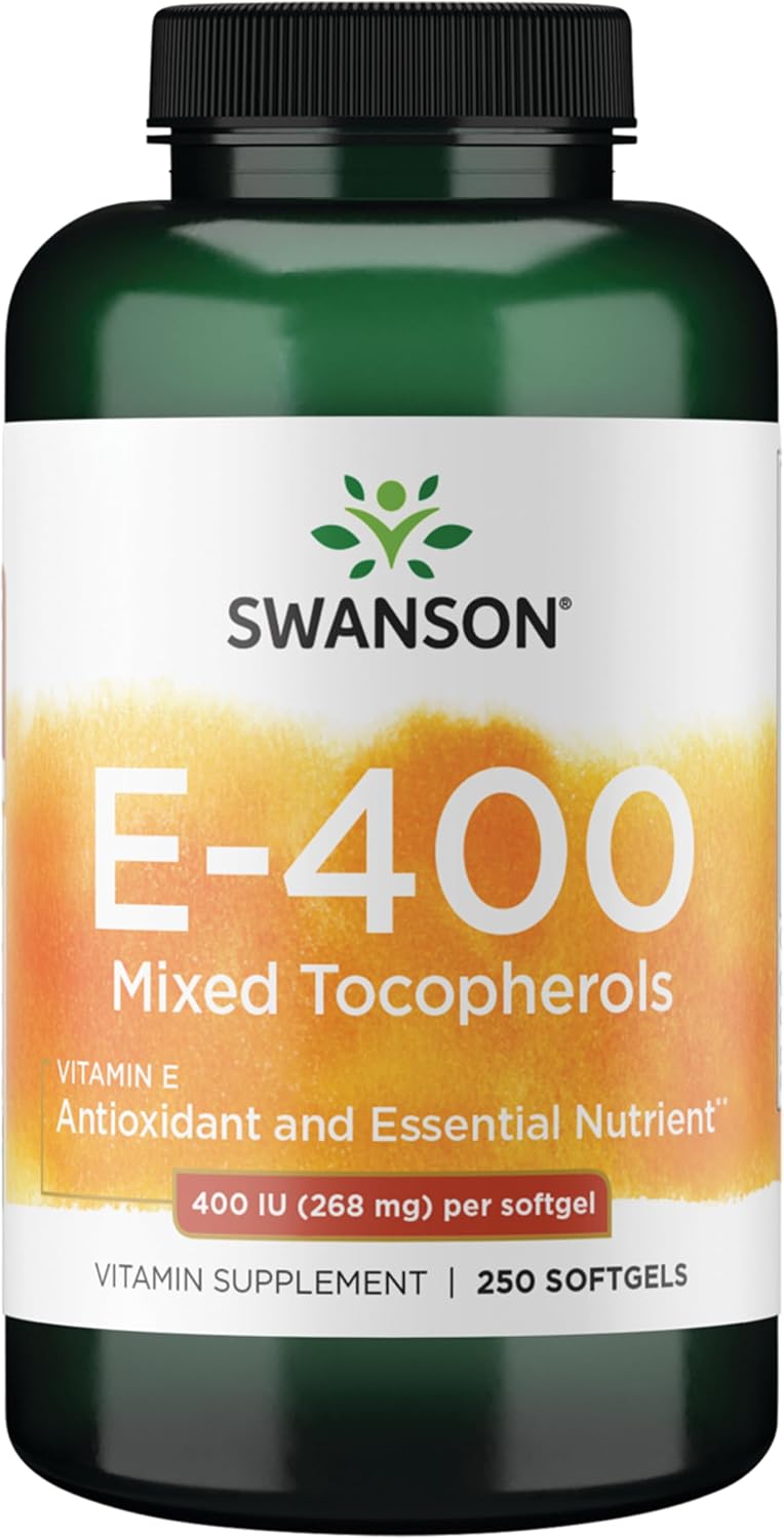 Swanson E-400 Mixed Tocopherols - Antioxidant Food Supplement to Support Heart Health* - Contains D-Alpha Tocopherol - Non-GMO - 250 Softgels - görsel 1