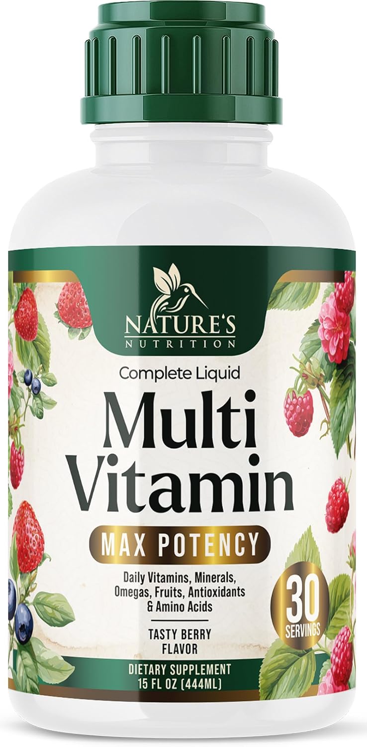 Liquid Multivitamin - Sugar Free Daily Multi Vitamin for Women, Men & Kids, Vitamins A, C, D, B12, Biotin & Zinc - Supports Normal Hair & Skin, Vegan, Non-GMO, Berry Flavour, 450 ml - görsel 1