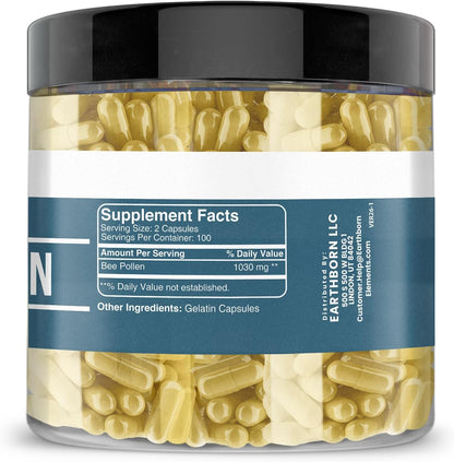 Earthborn Elements Bee Pollen 200 Capsules, Pure & Undiluted, No Additives – Image 2