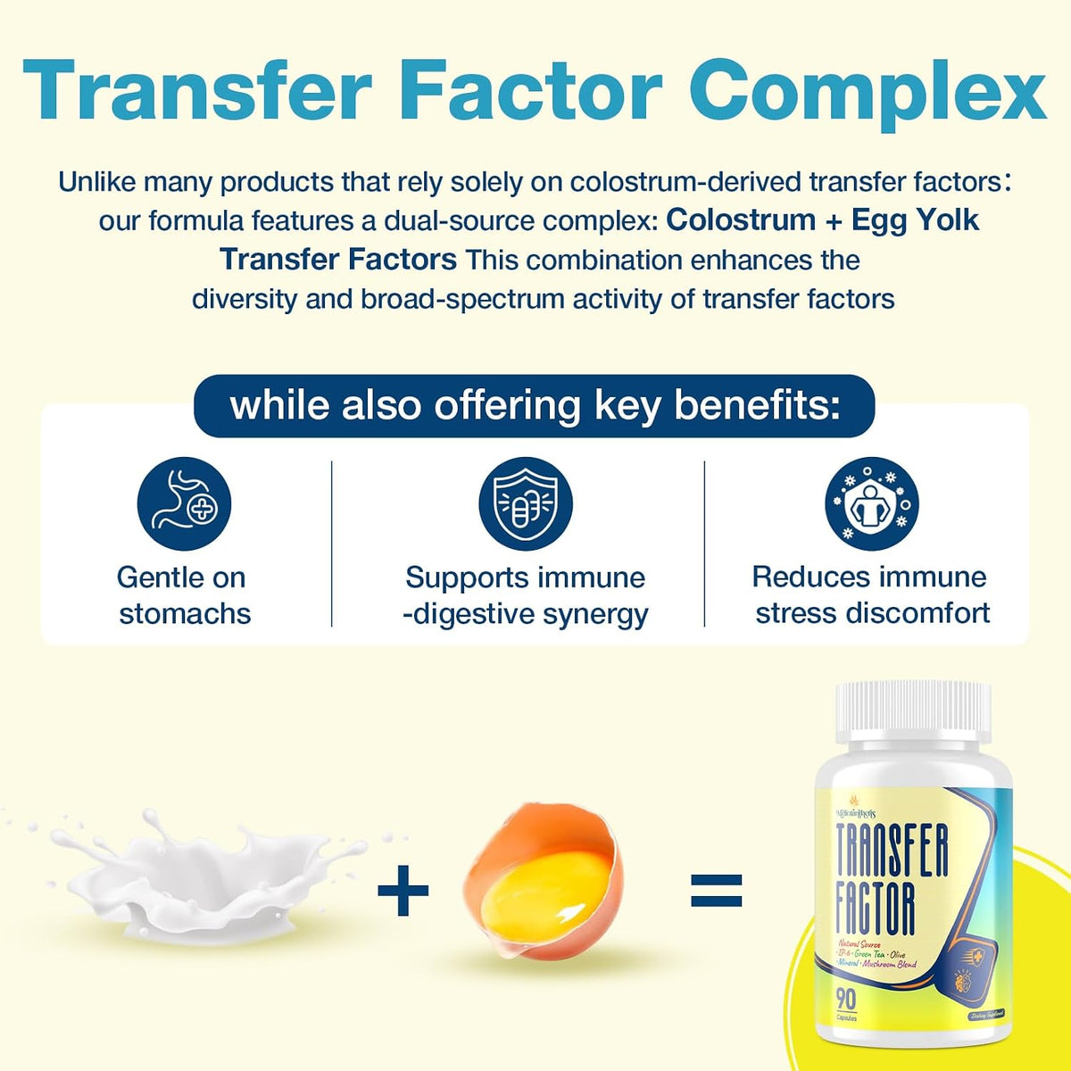 Transfer Factor 1800mg | Colostrum and Egg Yolk Extracts with Zinc and Selenium | Immune and Cognitive Support | 90 Capsules - görsel 2