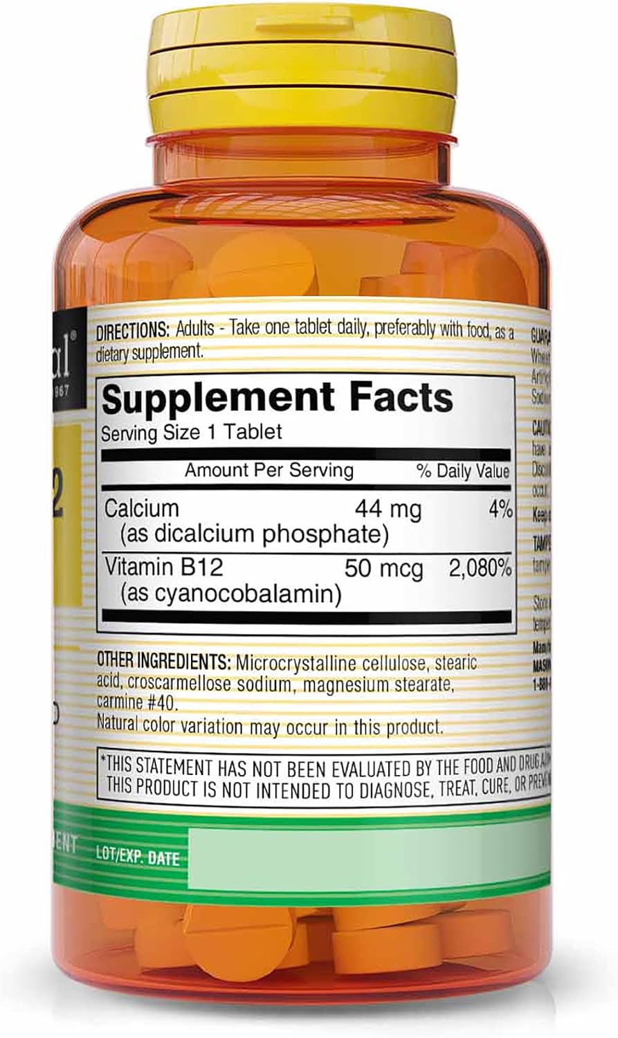 MASON NATURAL Vitamin B12 50 mcg with Calcium, 300 Tablets (3-Pack) - görsel 2