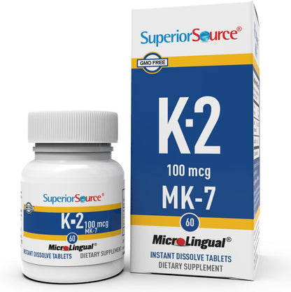 Superior Source Vitamin K2 MK-7 (Menaquinone-7) 100 mcg Sublingual Tablets - Bone and Heart Support - 60 Tablets