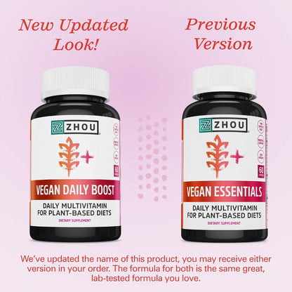 Zhou Vegan Multivitamin for Women and Men – Daily Supplement with Iron, Zinc, B12 and DHA – 60 Vegan Capsules