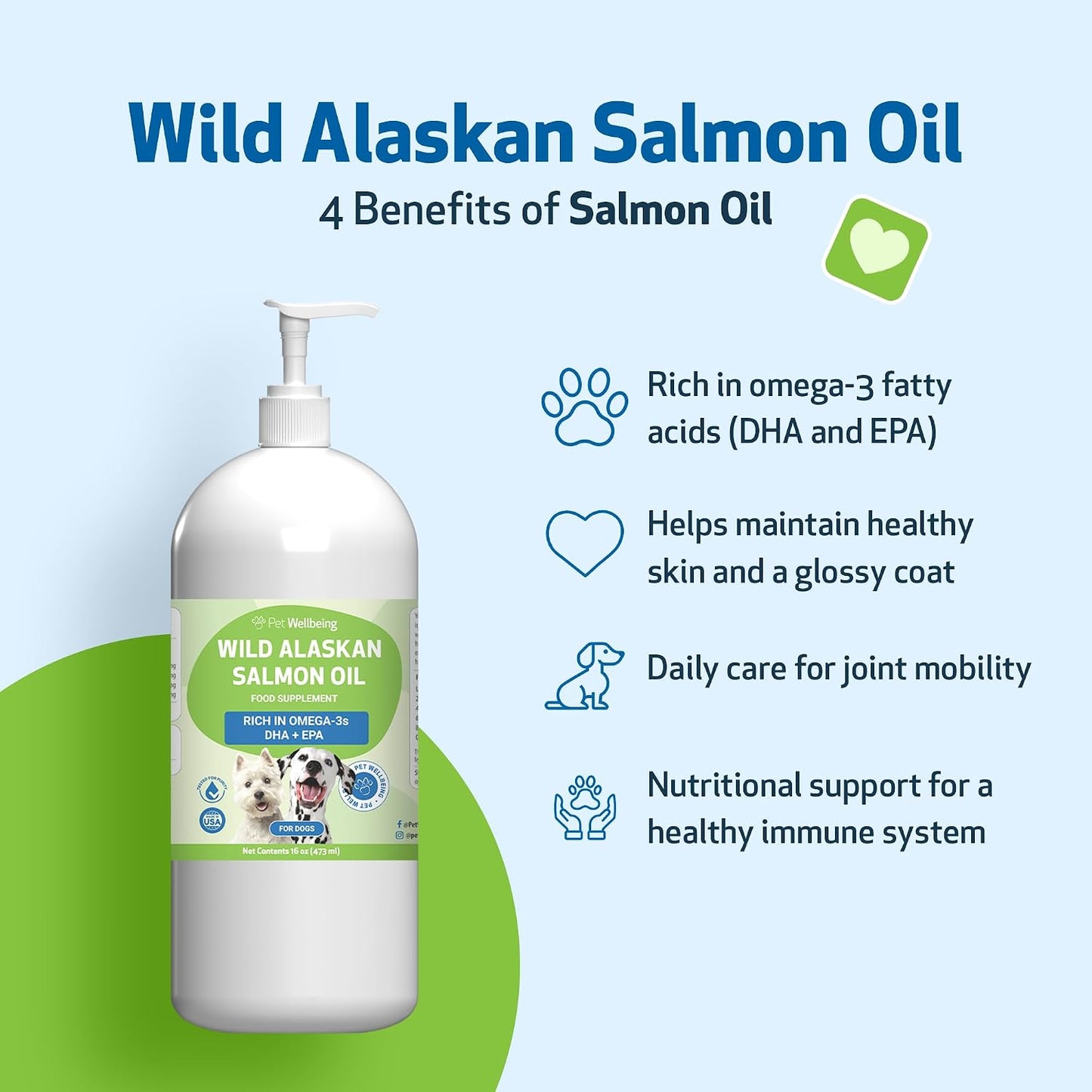 Pet Wellbeing Wild Alaskan Salmon Oil for Dogs - Omega 3 Fish Oil with EPA & DHA, Skin, Coat, Joint & Heart Health - NASC Certified & Vet Formulated - 16 oz Pump Bottle - görsel 4