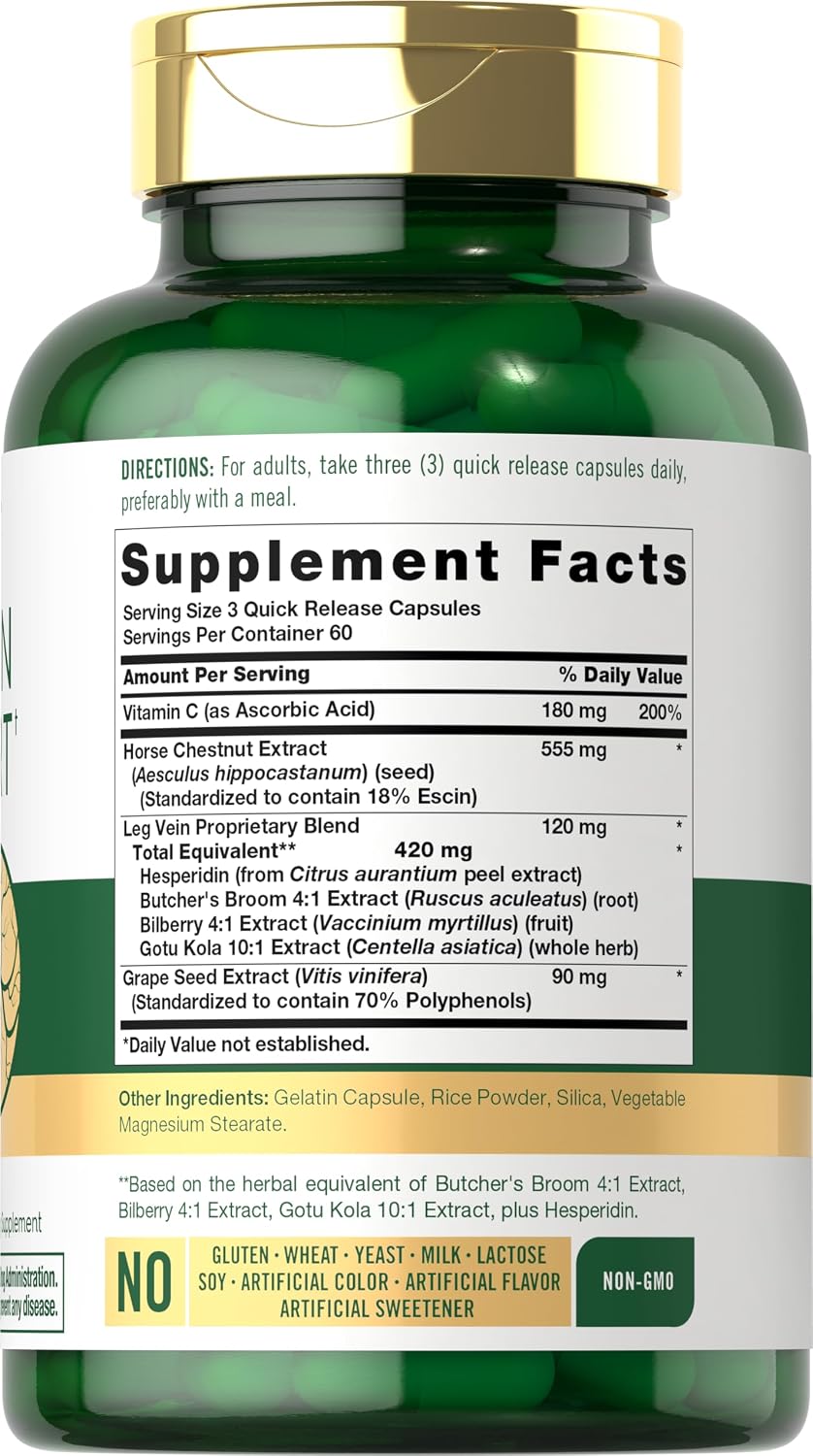 Carlyle Leg Vein Supplement | 180 Capsules | Supports Normal Vein Function - görsel 2