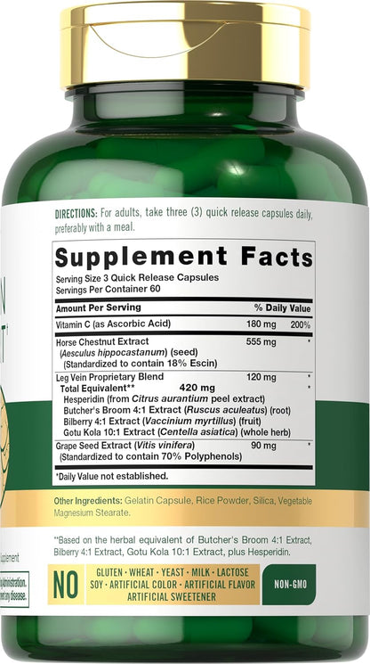 Carlyle Leg Vein Supplement | 180 Capsules | Supports Normal Vein Function