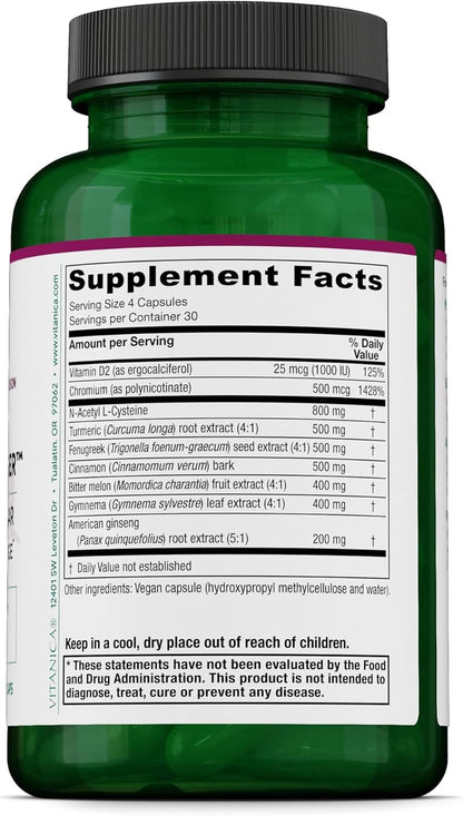 Vitanica Metabolic Manager – Herbal Supplement for Metabolic Support with Vitamin D – Vegan – 120 Capsules
