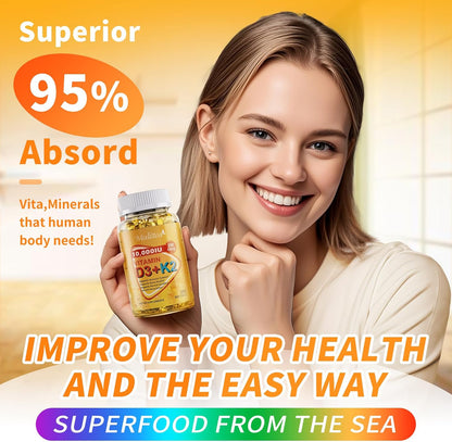 Mulittea Plant-Based Vitamin D3 & K2 10,000 IU with Coconut MCT Oil - 250 Soft gel capsules