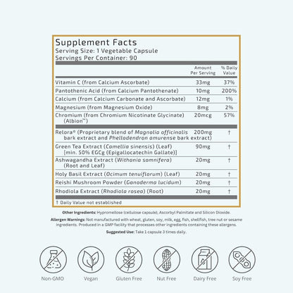 VTC VitaTradingCo. Cortisol Stress Complex | Mushroom & Adaptogenic Herbs Blend | with Clinically Studied Relora & Ashwagandha | Adrenal & Mood Support | 90 Vegan Capsules