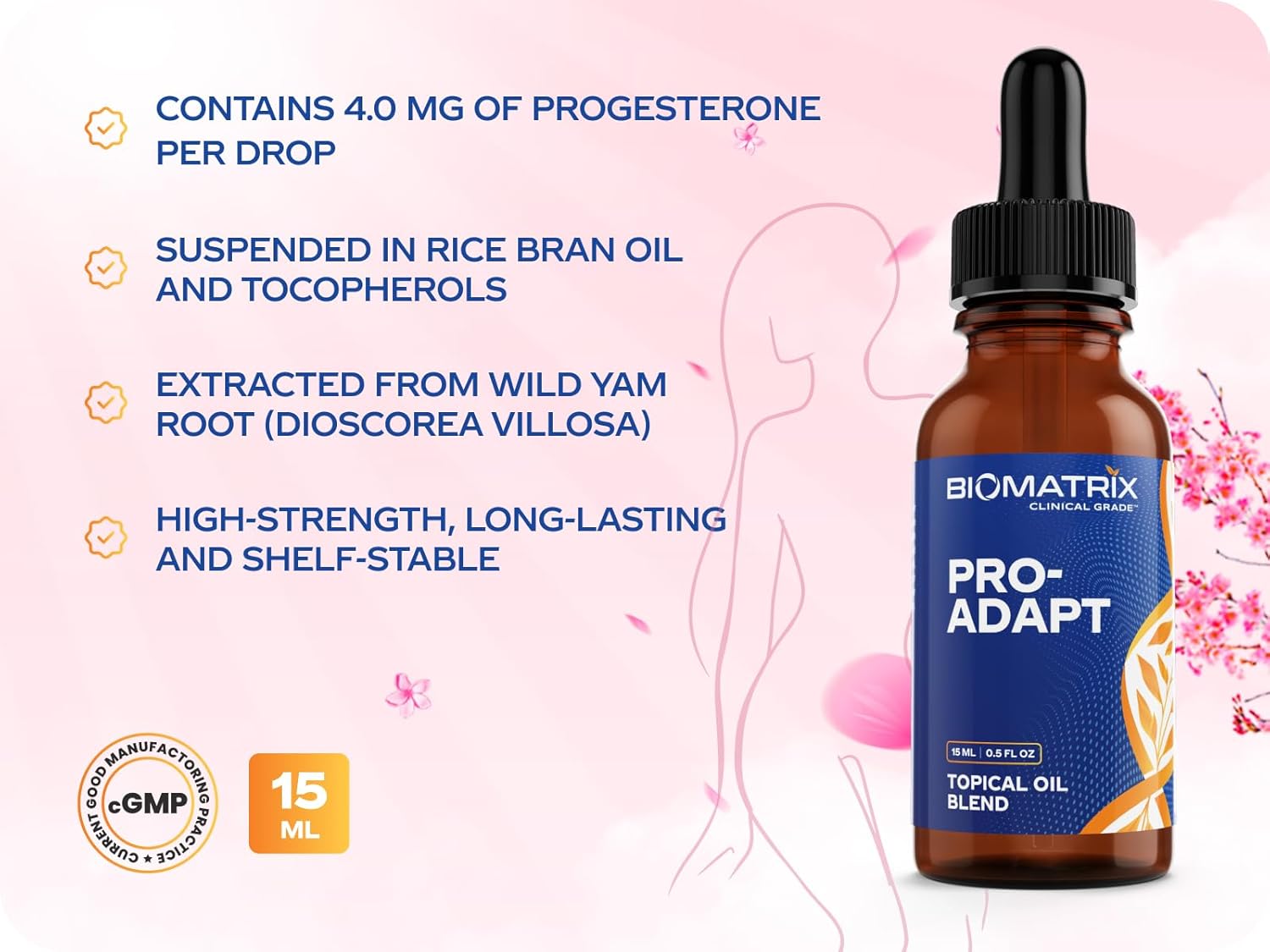 BioMatrix Pro-Adapt Topical Oil with Progesterone, Vitamin E, and Rice Bran Oil – 15 mL - görsel 2