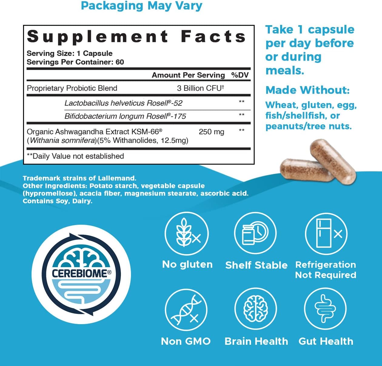 Optimal Stress Relief Supplement - Mood Support, Sleep Aid, KSM-66 Ashwagandha and Probiotics - 60 Capsules - görsel 2