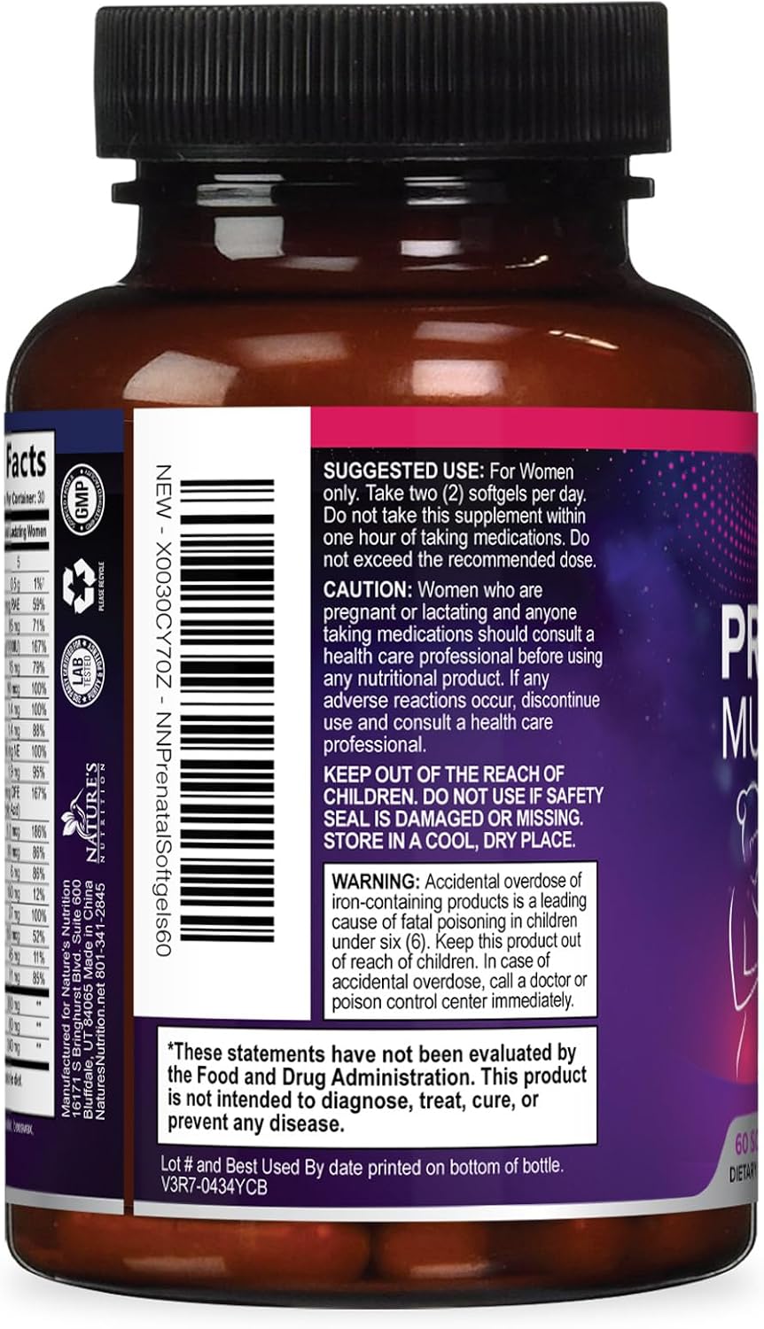 Nature's Nutrition Prenatal Vitamins with Folic Acid and Omega-3 DHA, 60 Softgels – Image 8
