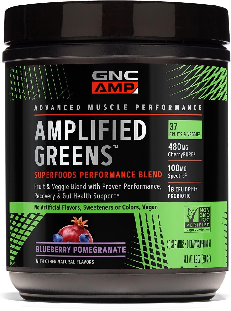 GNC AMP Amplified Greens Superfoods Performance Blend - Vegan Athlete Superfood Drink - Blueberry Pomegranate - 281 g (30 Servings) - görsel 1