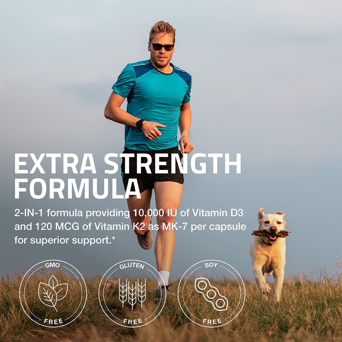 Bronson Vitamin K2 (MK-7) with D3 Extra Strength – 10,000 IU D3 & 120 mcg K2, 120 Capsules - görsel 3
