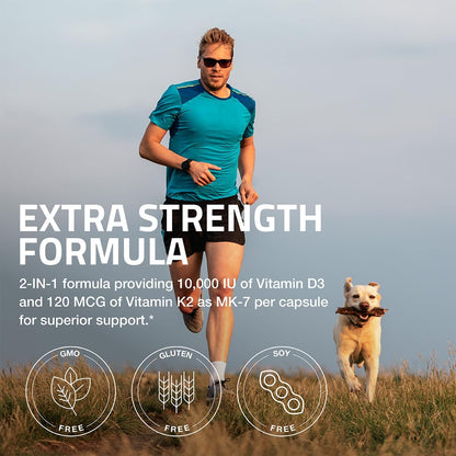 Bronson Vitamin K2 (MK-7) with D3 Extra Strength – 10,000 IU D3 & 120 mcg K2, 120 Capsules