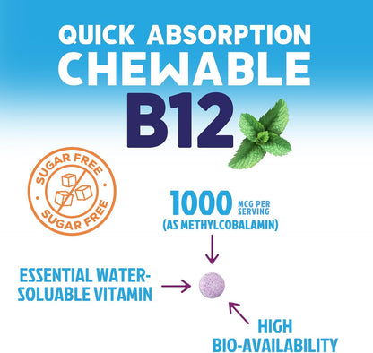 Nature's Peak Vitamin B12 Complex (Methylcobalamin) 1000 mcg - Chewable Tablets, Berry Flavour - 60 Tablets