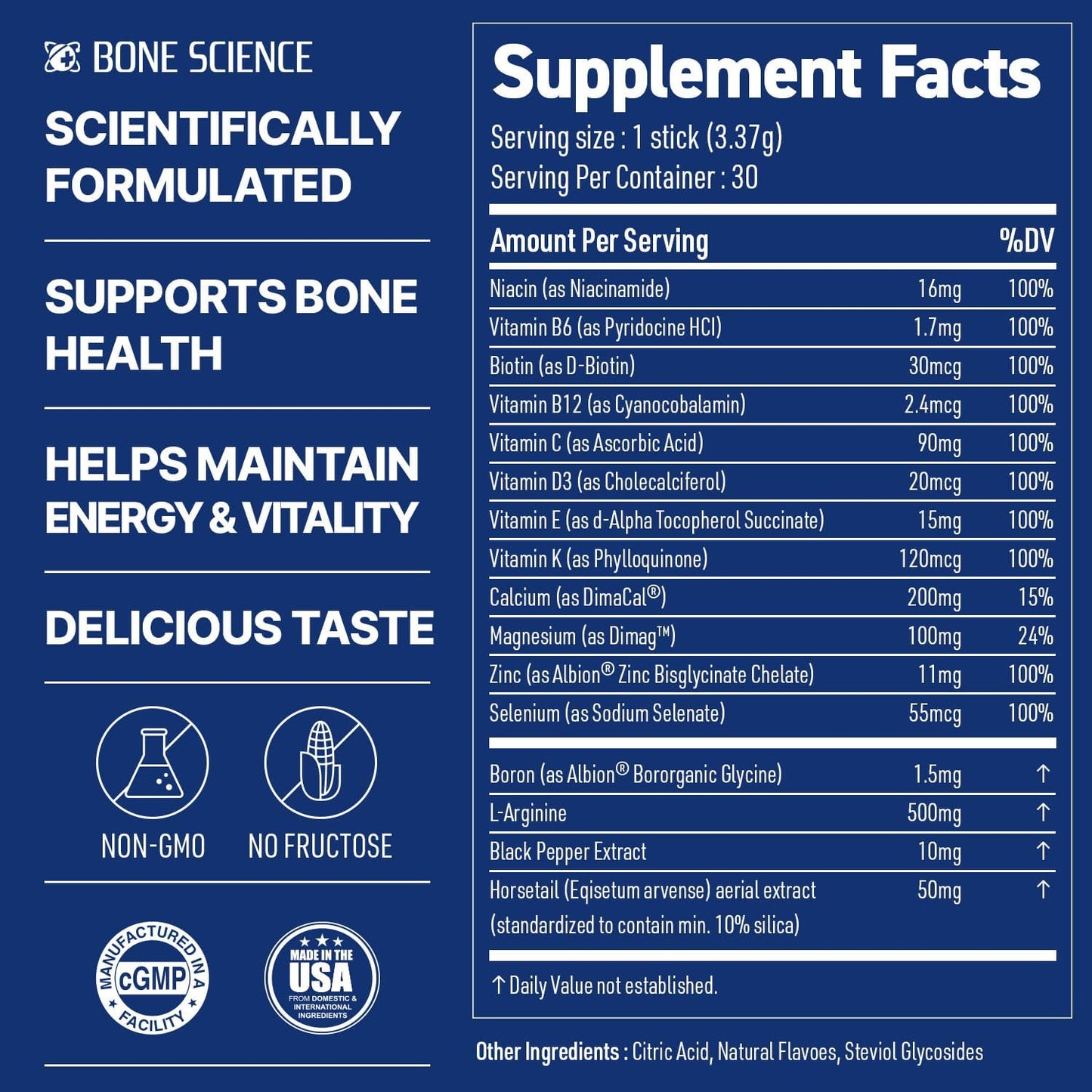 BONE SCIENCE Primeheight Multivitamin Powder for Kids & Teens, Bone & Immune Support, Sugar-Free Peach Flavour, 16 Key Nutrients, Easy Drink Mix, 30 Sticks - görsel 5