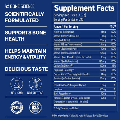 BONE SCIENCE Primeheight Multivitamin Powder for Kids & Teens, Bone & Immune Support, Sugar-Free Peach Flavour, 16 Key Nutrients, Easy Drink Mix, 30 Sticks