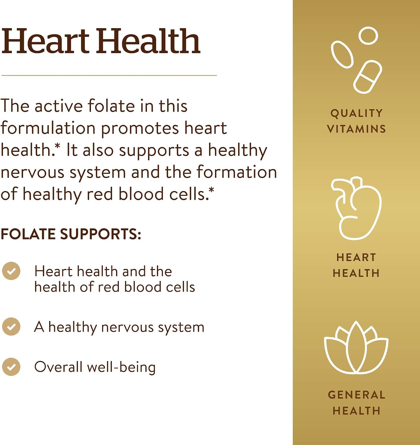 Solgar Folate 1,333 mcg DFE, 100 Tablets - 800 mcg Bio-Active Metafolin - Heart Health - Non-GMO, Vegan, Gluten Free, Dairy Free, Kosher - 100 Servings - görsel 4