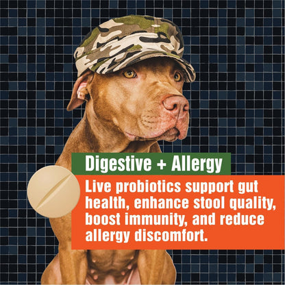 Army Soldier Owned Dog Probiotics for Yeast, Itchy Skin & Itchy Ears, Dog Allergy Support, Digestive Health, Occasional Diarrhoea & Immune Support, 3 Billion CFU, 60 Yummy Chewables