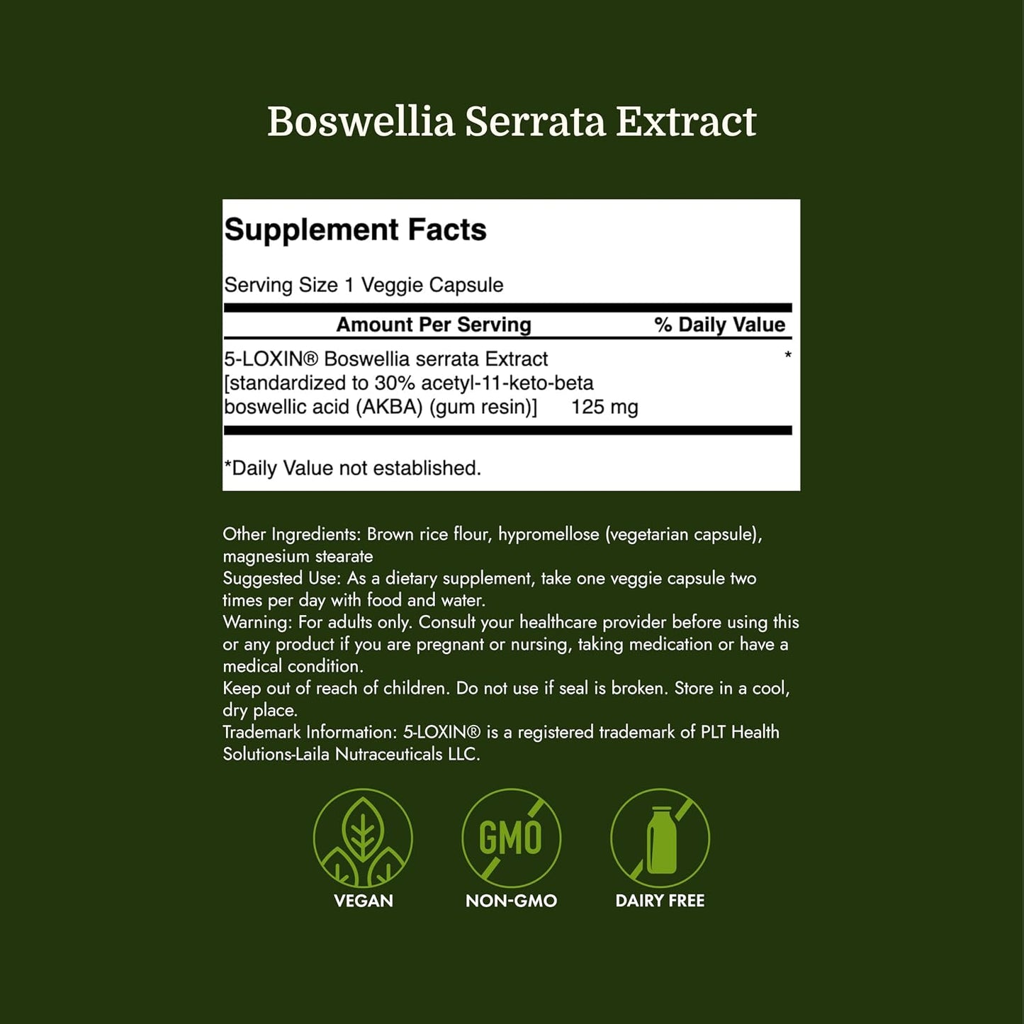 Swanson Boswellia Serrata Extract – Herbal Supplement for Joint Support, Mobility & Flexibility* – 5-LOXIN Standardised – Non-GMO – 60 Vegetarian Capsules - görsel 4