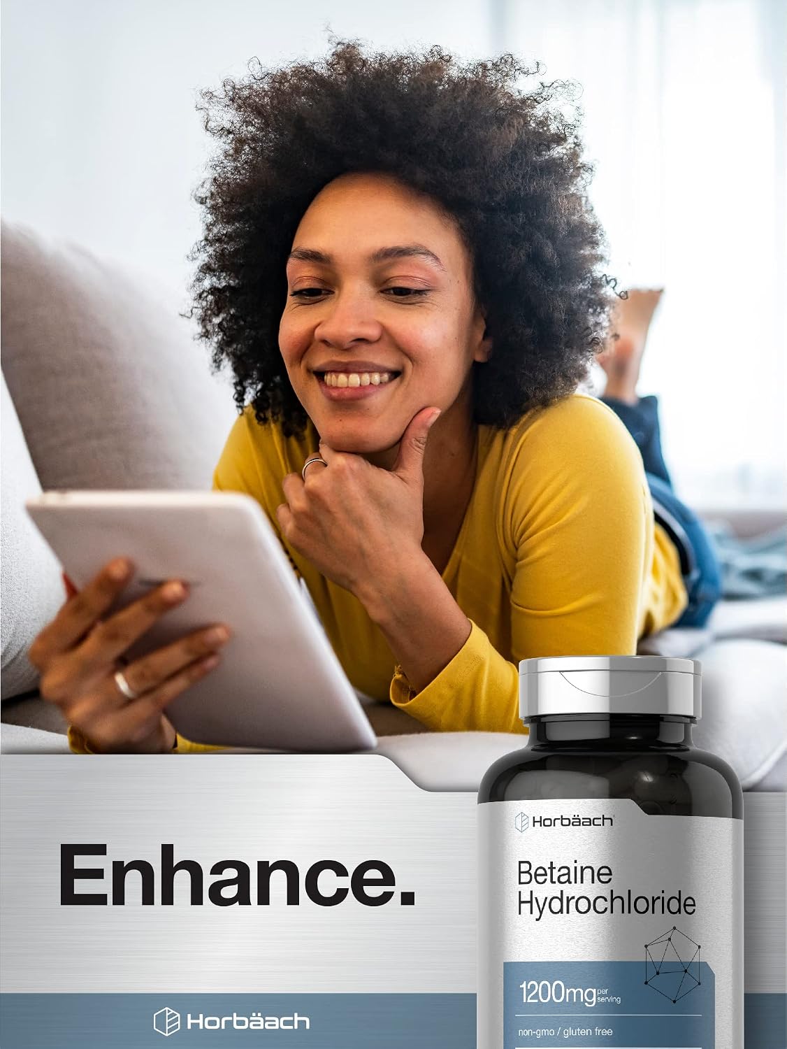 Horbäach Betaine HCl 1200mg - Betaine Hydrochloride Supplement (180 Capsules) - görsel 6
