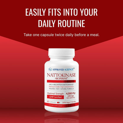 Approved Science Nattokinase - 4,000 FU - 200 mg - Free from Vitamin K2 - Contains BioPerine - One Month Supply - Vegan, Non-GMO - 360 Capsules