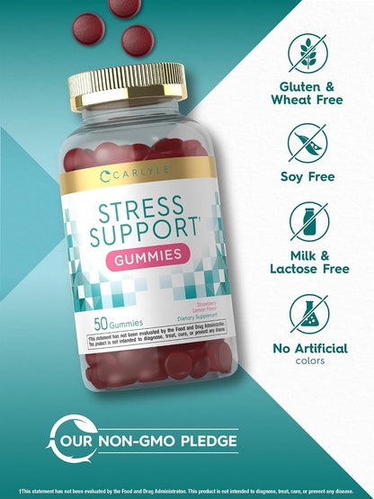 Carlyle Stress Support Supplement Gummies - 50 Count - with GABA and L-Theanine - Strawberry Lemon Flavour - Non-GMO & Gluten-free