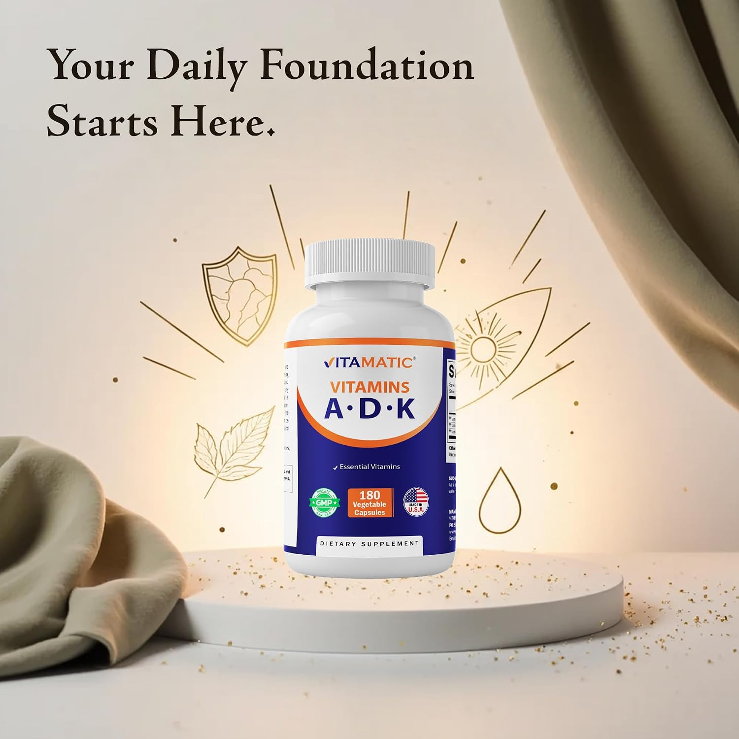 Vitamatic ADK Vitamin Food Supplement, 180 Veg Capsules, High Strength Vitamins A, D3, K2 for Bone Health, Calcium Absorption, Non-GM, Gluten-free - görsel 4