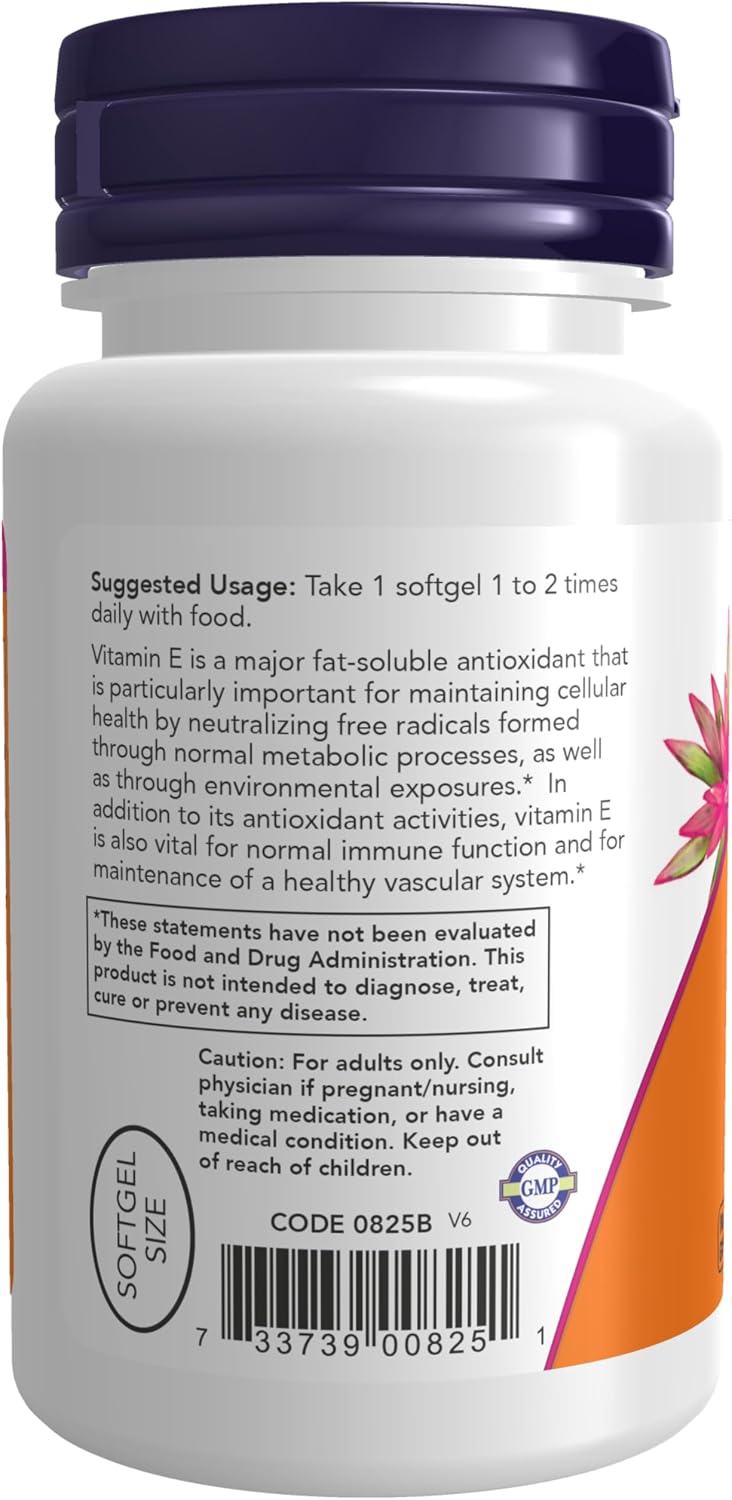 NOW Foods Vitamin E 200 IU, D-Alpha Tocopheryl, 100 Softgels - görsel 3